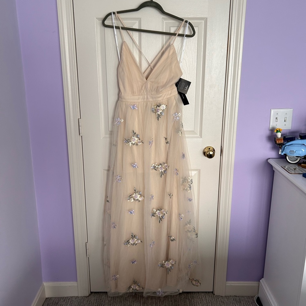 Faint Pink, Floral Bridesmaid Dress